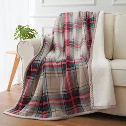 Sherpa with printed flannel fleece blanket