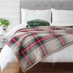 Sherpa with printed flannel fleece blanket